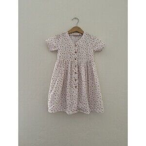 Fin & Vince Linen Cotton Floral Dress Girls Size 1/3Y Pink Button Front Portugal